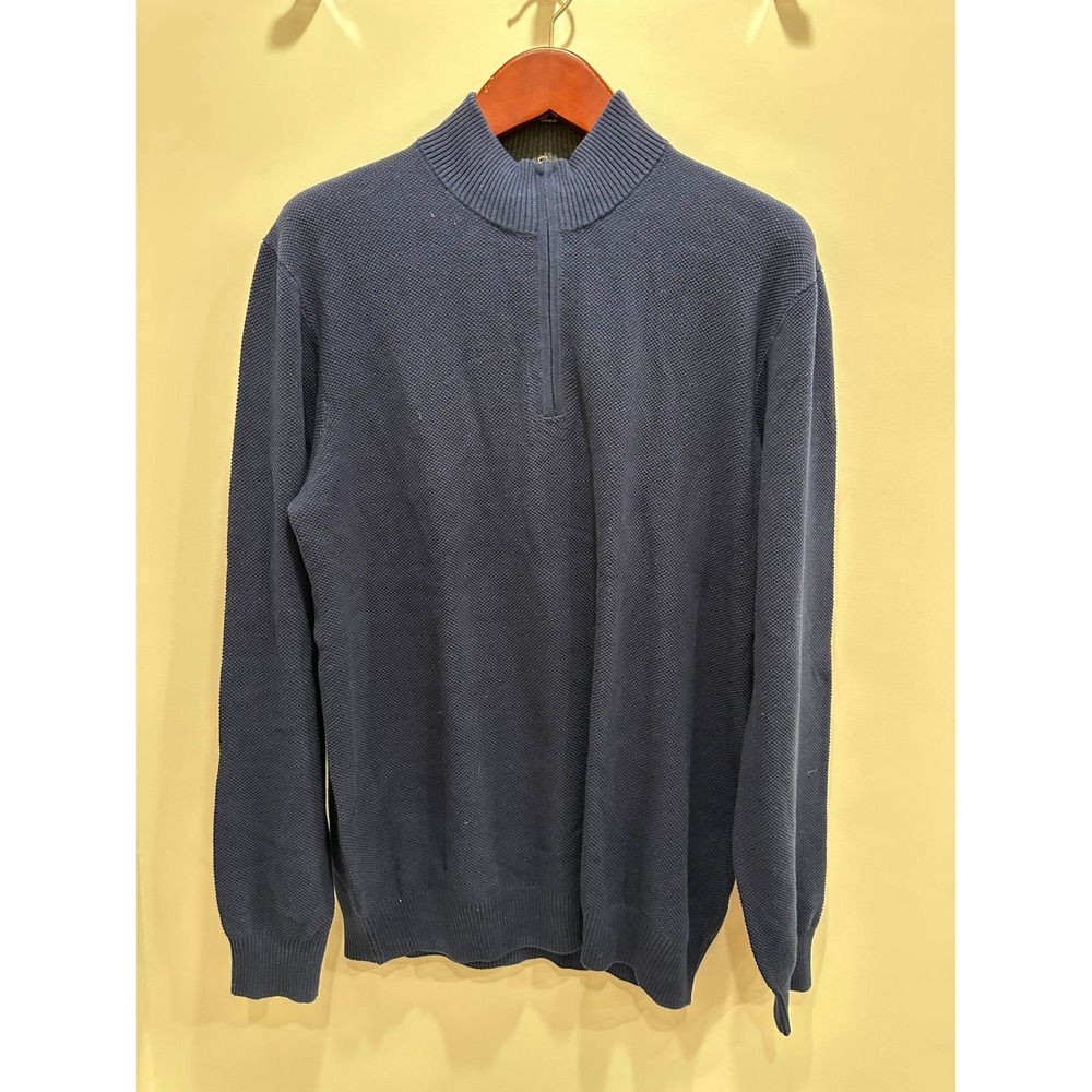 Club Room Mens XL Navy Blue Quarter Zip Textured Cotton Pullover Sweater
